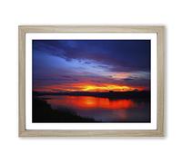 Landscape Sunset Laos Lake Modern Framed Print | A4 Oak Framed Wall Art | Ready to Hang | Modern Landscape Picture | Living Room Bedroom Lounge Office