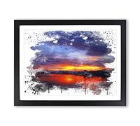 Landscape Sunset Laos Lake V3 Modern Framed Print | A2 Black Framed Wall Art | Ready to Hang | Modern Landscape Picture | Living Room Bedroom Lounge Office