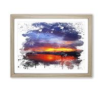 Landscape Sunset Laos Lake V3 Modern Framed Print | A2 Oak Framed Wall Art | Ready to Hang | Modern Landscape Picture | Living Room Bedroom Lounge Office
