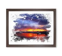 Landscape Sunset Laos Lake V3 Modern Framed Print | A4 Walnut Framed Wall Art | Ready to Hang | Modern Landscape Picture | Living Room Bedroom Lounge Office