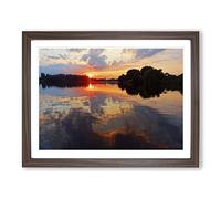 Landscape Sunset over Lake No.3 Modern Framed Print | A2 Walnut Framed Wall Art | Ready to Hang | Modern Landscape Picture | Living Room Bedroom Lounge Office