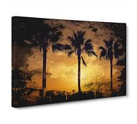 Landscape Sunset Palm Trees Canvas Print | Gallery Wrapped 30mm Frame Wall Art | 30x20 inches | Ready to Hang | Modern Floral Picture | Living Room Bedroom Lounge Office