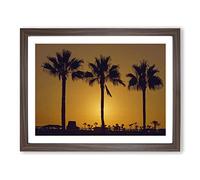 Landscape Sunset Palm Trees Modern Framed Print | A2 Walnut Framed Wall Art | Ready to Hang | Modern Floral Picture | Living Room Bedroom Lounge Office