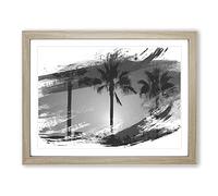 Landscape Sunset Palm Trees V1 Modern Framed Print | A2 Oak Framed Wall Art | Ready to Hang | Modern Floral Picture | Living Room Bedroom Lounge Office
