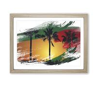 Landscape Sunset Palm Trees V2 Modern Framed Print | A2 Oak Framed Wall Art | Ready to Hang | Modern Floral Picture | Living Room Bedroom Lounge Office
