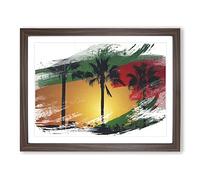 Landscape Sunset Palm Trees V2 Modern Framed Print | A2 Walnut Framed Wall Art | Ready to Hang | Modern Floral Picture | Living Room Bedroom Lounge Office