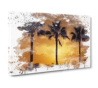Landscape Sunset Palm Trees V3 Canvas Print for Living Room Bedroom Home Office Décor, Wall Art Picture Ready to Hang, 30 x 20 Inch (76 x 50 cm)