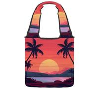 Landscape Sunset with the Palms Trees Canvas Tote Bag for Women, Medium Reusable Grocery Totes Washable and Eco-friendly