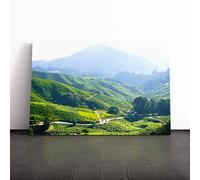 Landscape Tea Plantation Kuala Lumpur Malaysia Canvas Print | Gallery Wrapped 30mm Frame Wall Art | 24x16 inches | Ready to Hang | Modern Landscape Picture | Living Room Bedroom Lounge Office