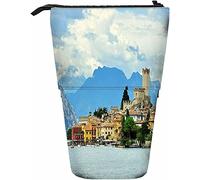 Landscape Telescopic Pencil Stationery Case Pens Storage Box with Zipper Closure for Women Men Boys Girls Lake Nature House Boat Castle Mountain Tree Sky Cloud Home Amazing