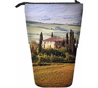 Landscape Telescopic Pencil Stationery Case Pens Storage Box with Zipper Closure for Women Men Boys Girls Countryside Trees Sky Field Home House Mountain Grass Nature Rustic Hill