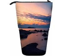 Landscape Telescopic Pencil Stationery Case Pens Storage Box with Zipper Closure for Women Men Boys Girls Scene Mountain River Ocean Sky Cloud Nature Sunset Sunrise Dusk Stone