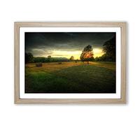 Landscape Tree and Hay Bales Framed Print | A2 Oak Framed Wall Art | Ready to Hang | Modern Floral Picture | Living Room Bedroom Lounge Office