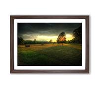 Landscape Tree and Hay Bales Framed Print | A2 Walnut Framed Wall Art | Ready to Hang | Modern Floral Picture | Living Room Bedroom Lounge Office