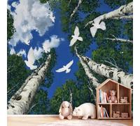 Landscape Trees Birch Trees Wallpaper - Birds Doves Wall Mural - Wall Decoration Wallpaper Paper Poster for Teen Kids Bedroom Living Room Bedroom - 356 x 256 cm