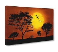 Landscape Trees Forest & Birds Sunset No.2 Canvas Print | Gallery Wrapped 30mm Frame Wall Art | 20x14 inches | Ready to Hang | Modern Landscape Picture | Living Room Bedroom Lounge Office