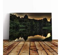 Landscape Trees Reflecting in The Water Dusk Canvas Print | Gallery Wrapped 30mm Frame Wall Art | 24x16 inches | Ready to Hang | Modern Landscape Picture | Living Room Bedroom Lounge Office