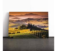 Landscape Tuscany Hills and Mountains Canvas Print | Gallery Wrapped 30mm Frame Wall Art | 24x16 inches | Ready to Hang | Contemporary Landscape Picture | Living Room Bedroom Lounge Office