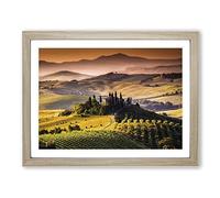 Landscape Tuscany Hills & Mountains Modern Framed Print | A2 Oak Framed Wall Art | Ready to Hang | Modern Landscape Picture | Living Room Bedroom Lounge Office