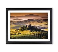 Landscape Tuscany Hills & Mountains Modern Framed Print | A3 Black Framed Wall Art | Ready to Hang | Modern Landscape Picture | Living Room Bedroom Lounge Office