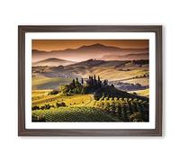 Landscape Tuscany Hills & Mountains Modern Framed Print | A4 Walnut Framed Wall Art | Ready to Hang | Modern Landscape Picture | Living Room Bedroom Lounge Office