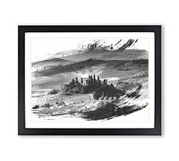 Landscape Tuscany Hills & Mountains V1 Modern Framed Print | A2 Black Framed Wall Art | Ready to Hang | Modern Landscape Picture | Living Room Bedroom Lounge Office