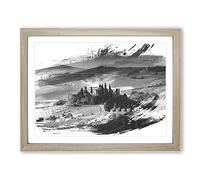 Landscape Tuscany Hills & Mountains V1 Modern Framed Print | A2 Oak Framed Wall Art | Ready to Hang | Modern Landscape Picture | Living Room Bedroom Lounge Office