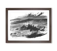 Landscape Tuscany Hills & Mountains V1 Modern Framed Wall Art Print, Ready to Hang Picture for Living Room Bedroom Home Office Décor, Walnut A4 (34 x 25 cm)