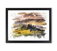 Landscape Tuscany Hills & Mountains V3 Modern Framed Print | A2 Black Framed Wall Art | Ready to Hang | Modern Landscape Picture | Living Room Bedroom Lounge Office