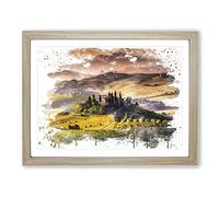 Landscape Tuscany Hills & Mountains V3 Modern Framed Print | A2 Oak Framed Wall Art | Ready to Hang | Modern Landscape Picture | Living Room Bedroom Lounge Office