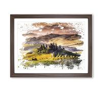 Landscape Tuscany Hills & Mountains V3 Modern Framed Print | A4 Walnut Framed Wall Art | Ready to Hang | Modern Landscape Picture | Living Room Bedroom Lounge Office