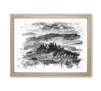 Landscape Tuscany Hills & Mountains V4 Modern Framed Print | A2 Oak Framed Wall Art | Ready to Hang | Modern Landscape Picture | Living Room Bedroom Lounge Office