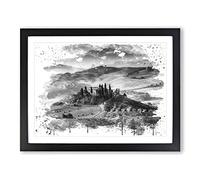 Landscape Tuscany Hills & Mountains V4 Modern Framed Print | A3 Black Framed Wall Art | Ready to Hang | Modern Landscape Picture | Living Room Bedroom Lounge Office