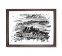 Landscape Tuscany Hills & Mountains V4 Modern Framed Print | A4 Walnut Framed Wall Art | Ready to Hang | Modern Landscape Picture | Living Room Bedroom Lounge Office
