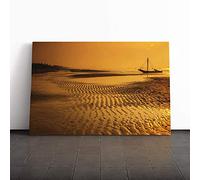 Landscape Vietnam Fishing Boat Sunset Canvas Print | Gallery Wrapped 30mm Frame Wall Art | 20x14 inches | Ready to Hang | Modern Seascape Picture | Living Room Bedroom Lounge Office