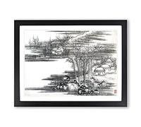 Landscape Vol.11 By Gong Xian Asian Japanese Framed Print | A4 Black Framed Wall Art | Ready to Hang | Asian Nature Picture | Living Room Bedroom Lounge Office