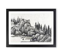 Landscape Vol.12 By Shen Zhou Asian Japanese Framed Print | A3 Black Framed Wall Art | Ready to Hang | Asian Nature Picture | Living Room Bedroom Lounge Office