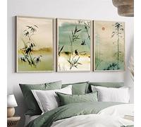 Landscape Wall Art Watercolour Poster Green Bamboo Picture Nature Print Japanese East Canvas Painting Modern Living Room Decor 50x70cmx3 Frameless