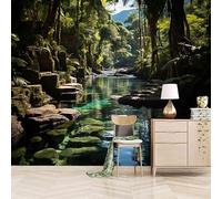 Landscape Wall Mural, 3D Tropical Rainforest Stream Non Woven Photo Wallpaper, Matte Large Wall Murals Poster for TV Background Bedroom Children's Room Corridor Hotel Decoration 300 x 256 CM