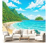 Landscape Wall Mural Wallpaper, Beach Ocean Wallpaper Decorative Wall Mural for Bedroom Study Living Room Home Decor Photo, 300 x 240 cm(W x H)