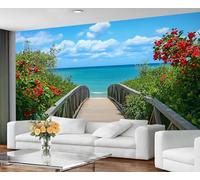 Landscape Wallpaper for Living Room - Peel and Stick Wallpaper, Seaside Flowers Bedroom Wall Paper, Large Wall Mural & Nature Landscape Home Decor, Self Adhesive