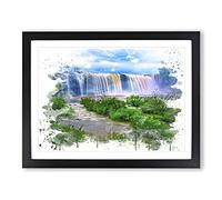 Landscape Waterfall No.10 V3 Modern Framed Wall Art Print, Ready to Hang Picture for Living Room Bedroom Home Office Décor, Black A3 (46 x 34 cm)