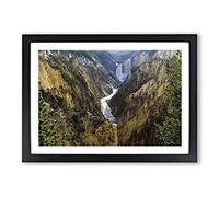 Landscape Waterfall Yellowstone Wyoming USA Framed Print | A2 Black Framed Wall Art | Ready to Hang | Modern Flag Picture | Living Room Bedroom Lounge Office