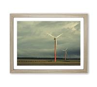 Landscape Windmill No.5 Modern Framed Print | A4 Oak Framed Wall Art | Ready to Hang | Modern Nature Picture | Living Room Bedroom Lounge Office