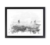 Landscape Windmill & Stream V4 Modern Framed Print | A4 Black Framed Wall Art | Ready to Hang | Modern Nature Picture | Living Room Bedroom Lounge Office