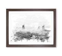 Landscape Windmill & Stream V4 Modern Framed Print | A4 Walnut Framed Wall Art | Ready to Hang | Modern Nature Picture | Living Room Bedroom Lounge Office