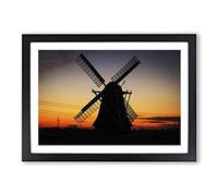 Landscape Windmill Sunset Netherlands Framed Print | A2 Black Framed Wall Art | Ready to Hang | Modern Landscape Picture | Living Room Bedroom Lounge Office