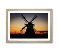 Landscape Windmill Sunset Netherlands Framed Print | A2 Oak Framed Wall Art | Ready to Hang | Modern Landscape Picture | Living Room Bedroom Lounge Office