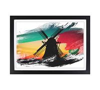 Landscape Windmill Sunset Netherlands V2 Framed Print | A2 Black Framed Wall Art | Ready to Hang | Modern Landscape Picture | Living Room Bedroom Lounge Office
