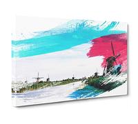 Landscape Windmills at Kinderdijk Holland V2 Canvas Print for Living Room Bedroom Home Office Décor, Wall Art Picture Ready to Hang, 30 x 20 Inch (76 x 50 cm)